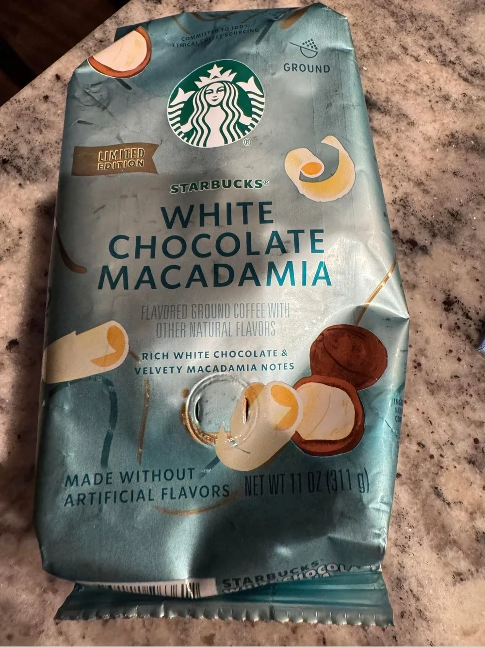 Starbucks White Chocolate Macadamia Ground Coffee - Teal Blue Packaging